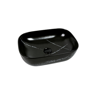 VITO NILAH RECTANGULAR PREMIUM CERAMIC ABOVE COUNTER BASIN BLACK MARBLE WITH SILVER VEINS 455MM