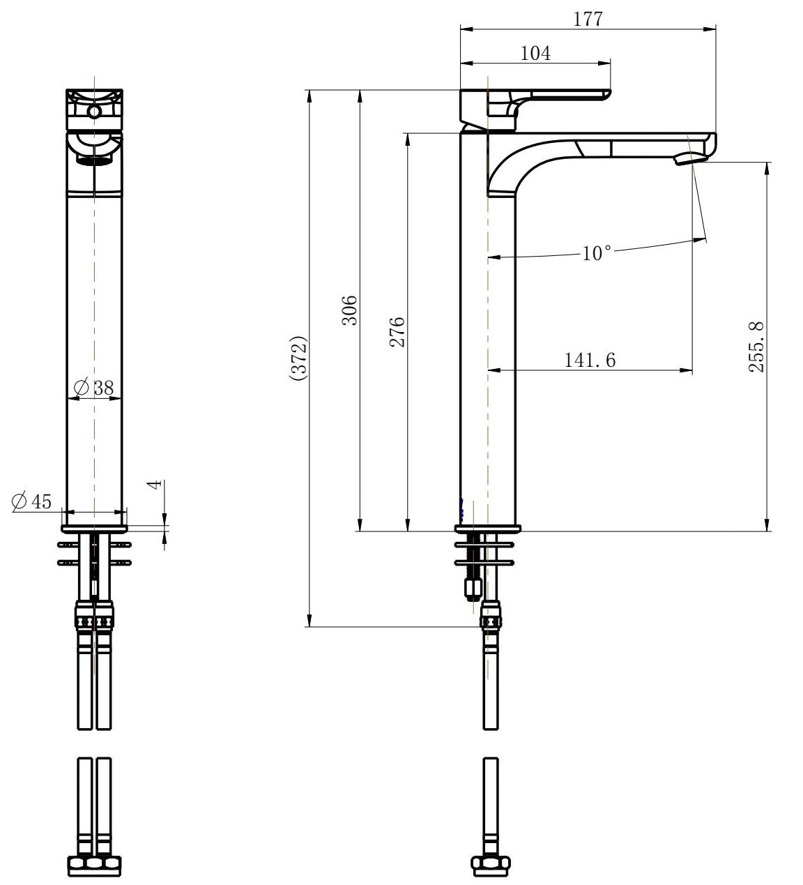 MODERN NATIONAL NOVA LEAD FREE HIGH RISE TALL BASIN MIXER 306MM BRUSHED BRONZE