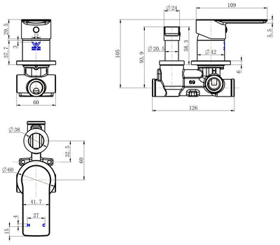 MODERN NATIONAL NOVA LEAD FREE SHOWER DIVERTER MIXER CHROME