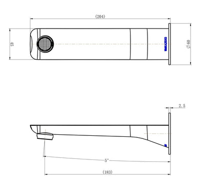 MODERN NATIONAL NOVA LEAD FREE BATH SPOUT 204MM BRUSHED CHROME