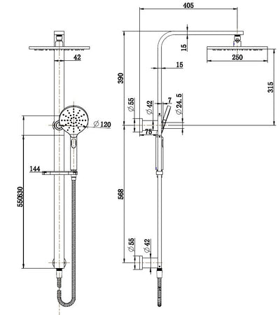 MODERN NATIONAL NOVA LEAD FREE SHOWER COLUMN SET MATTE BLACK