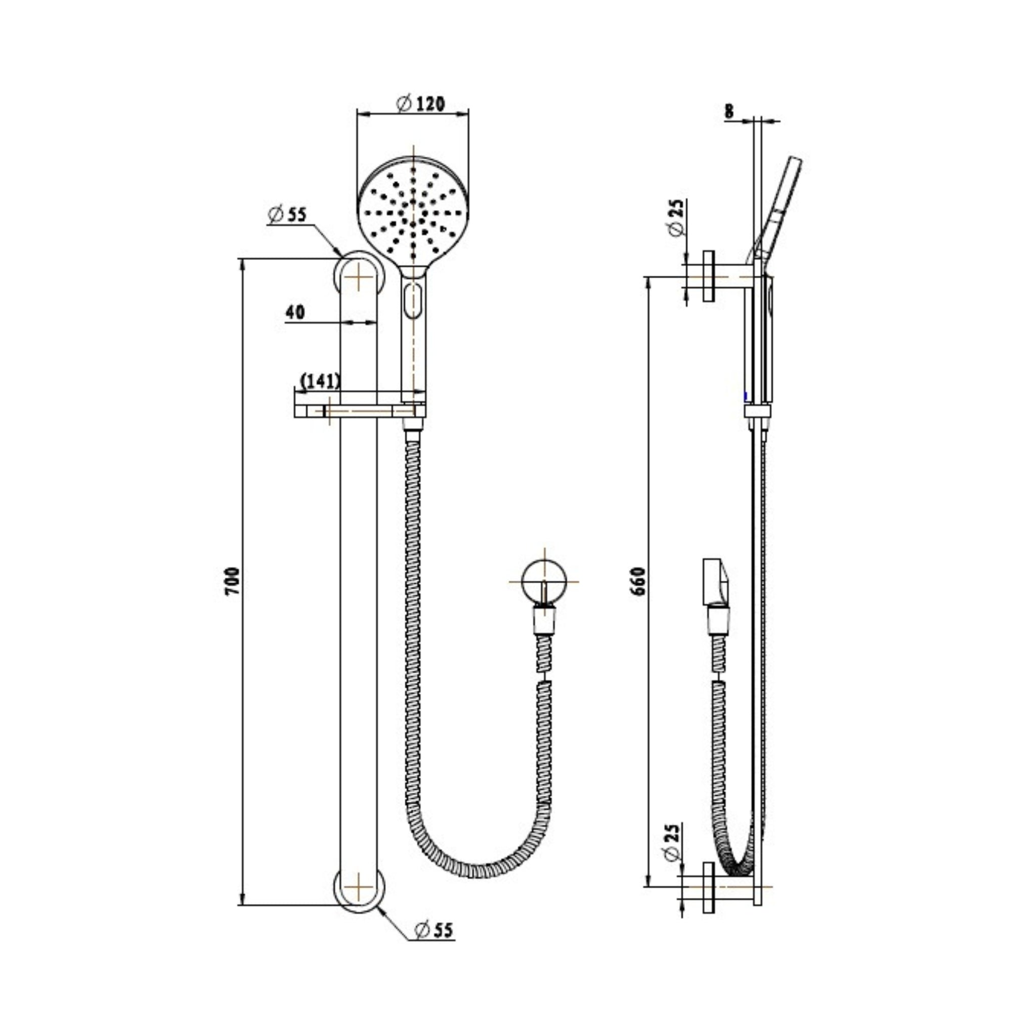 MODERN NATIONAL NOVA SHOWER ON RAIL 700MM DUSK