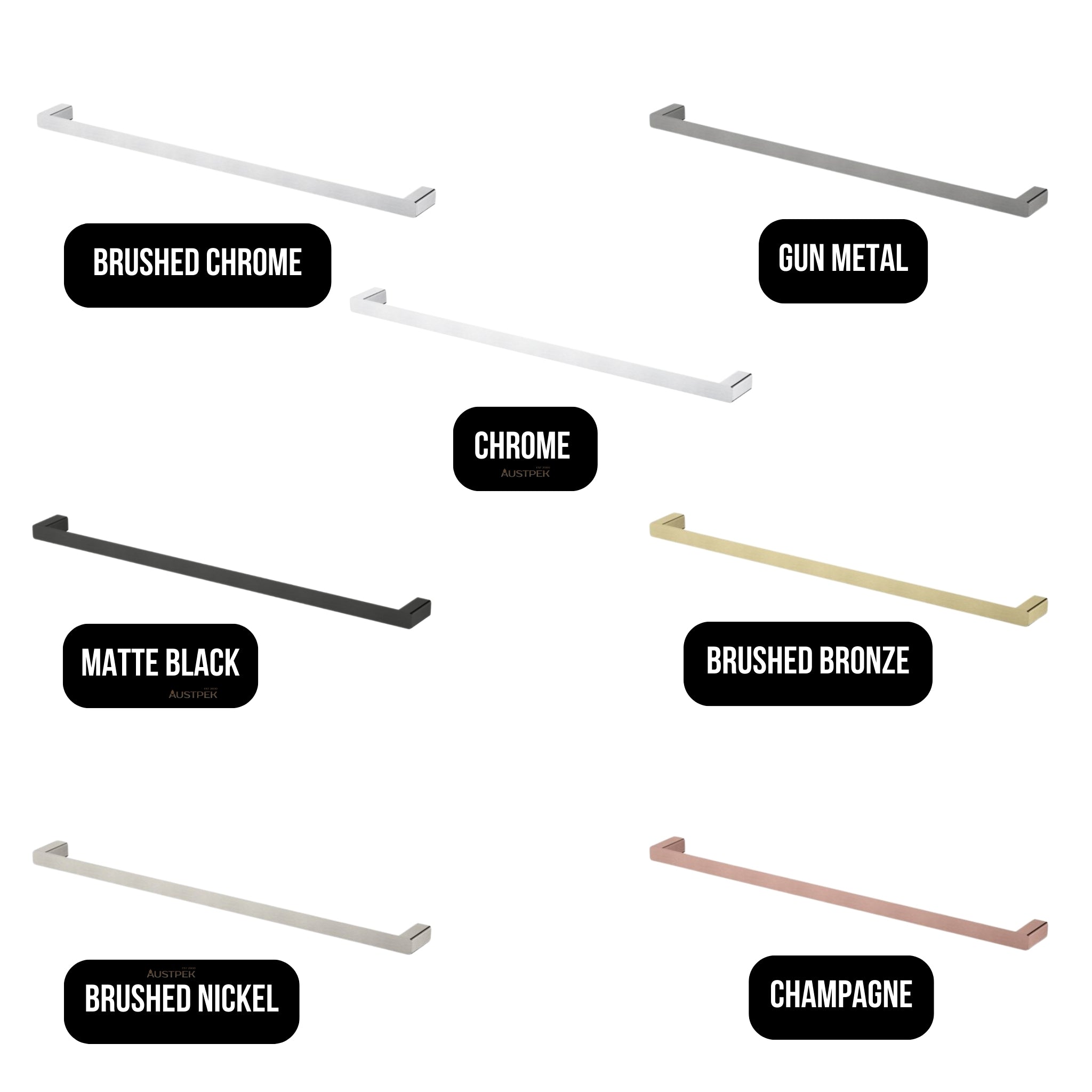 MODERN NATIONAL NOVA SINGLE TOWEL RAIL MATTE BLACK (AVAILABLE IN 600MM AND 750MM)