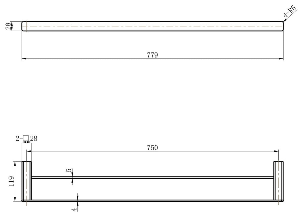 MODERN NATIONAL NOVA DOUBLE TOWEL RAIL 779MM MATTE BLACK