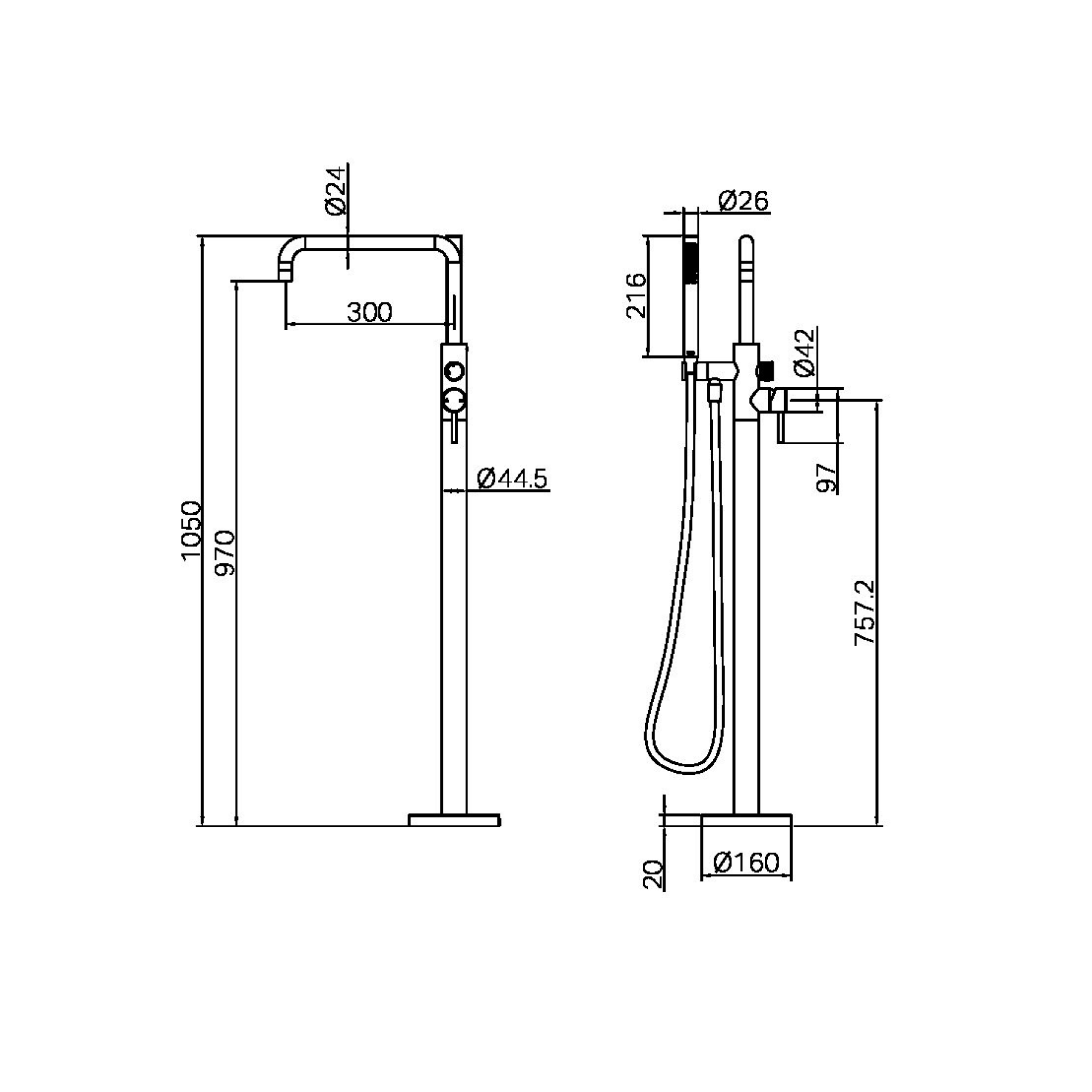 NERO ZEN FREESTANDING BATH MIXER WITH OUTDOOR SHOWER HOSE BRUSHED BRONZE