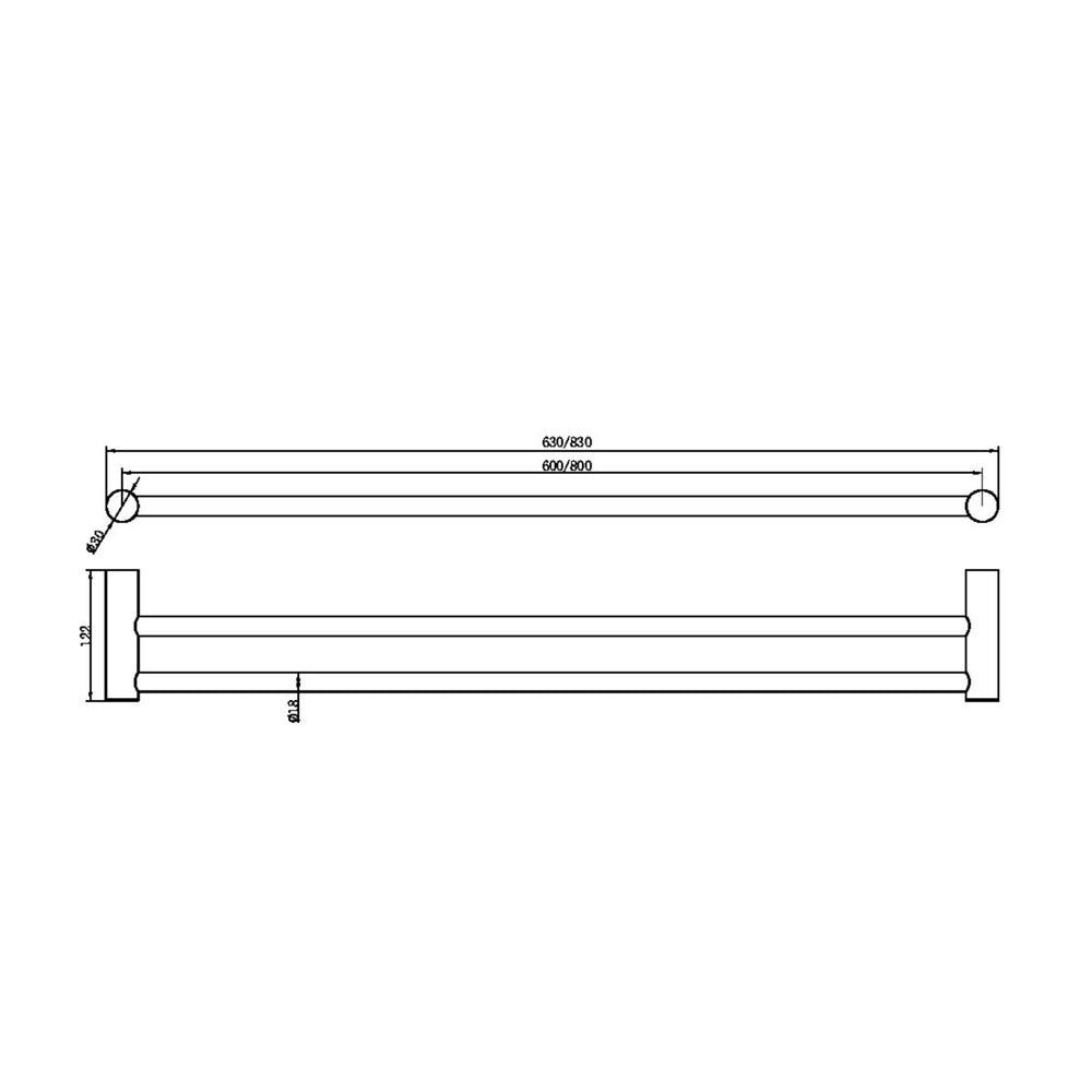 NERO ZEN NON-HEATED DOUBLE TOWEL RAIL GRAPHITE (AVAILABLE IN 600MM AND 800MM)