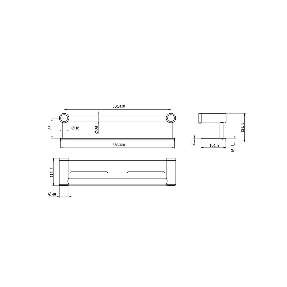 NERO MECCA CARE GRAB RAIL WITH SHELF MATTE BLACK (AVAILABLE IN 300MM AND 450MM)