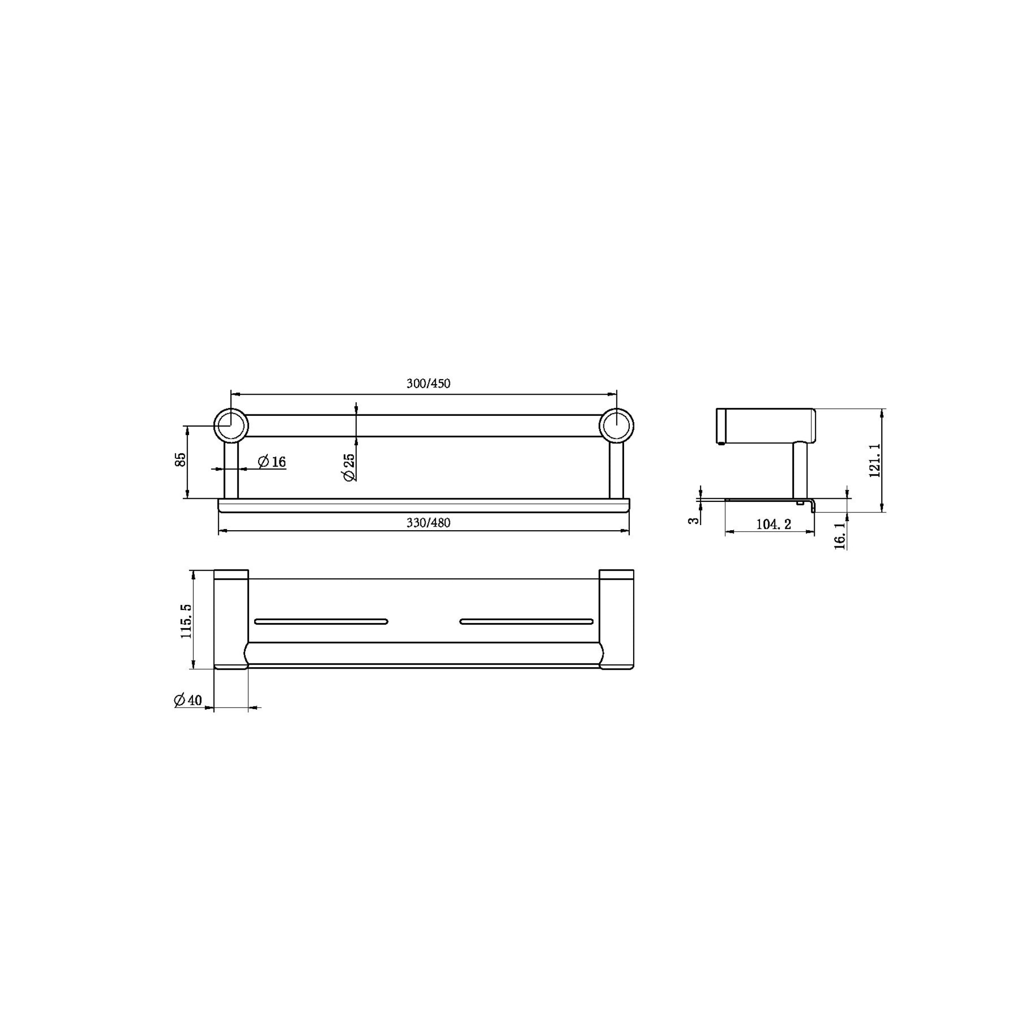 NERO MECCA CARE GRAB RAIL WITH SHELF MATTE BLACK (AVAILABLE IN 300MM AND 450MM)
