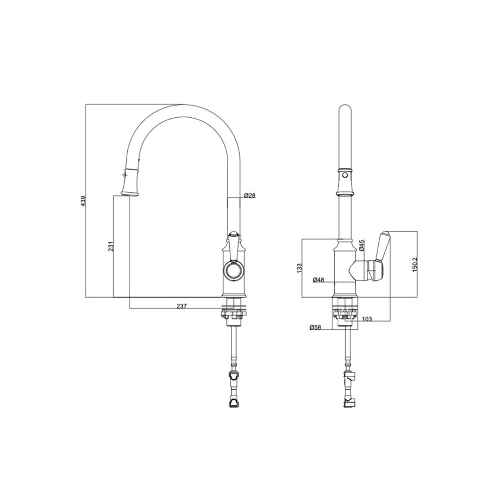 LINSOL TOMMY S2 PULL OUT SINK MIXER 439MM MATTE BLACK