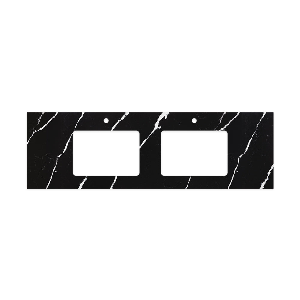 FIENZA NERO VENA SILICA FREE RECTANGULAR DEPTH STONE BENCHTOP WITH DOUBLE UNDERMOUNT BASIN HOLE & TAP HOLES (AVAILABLE IN 1500MM AND 1800MM)