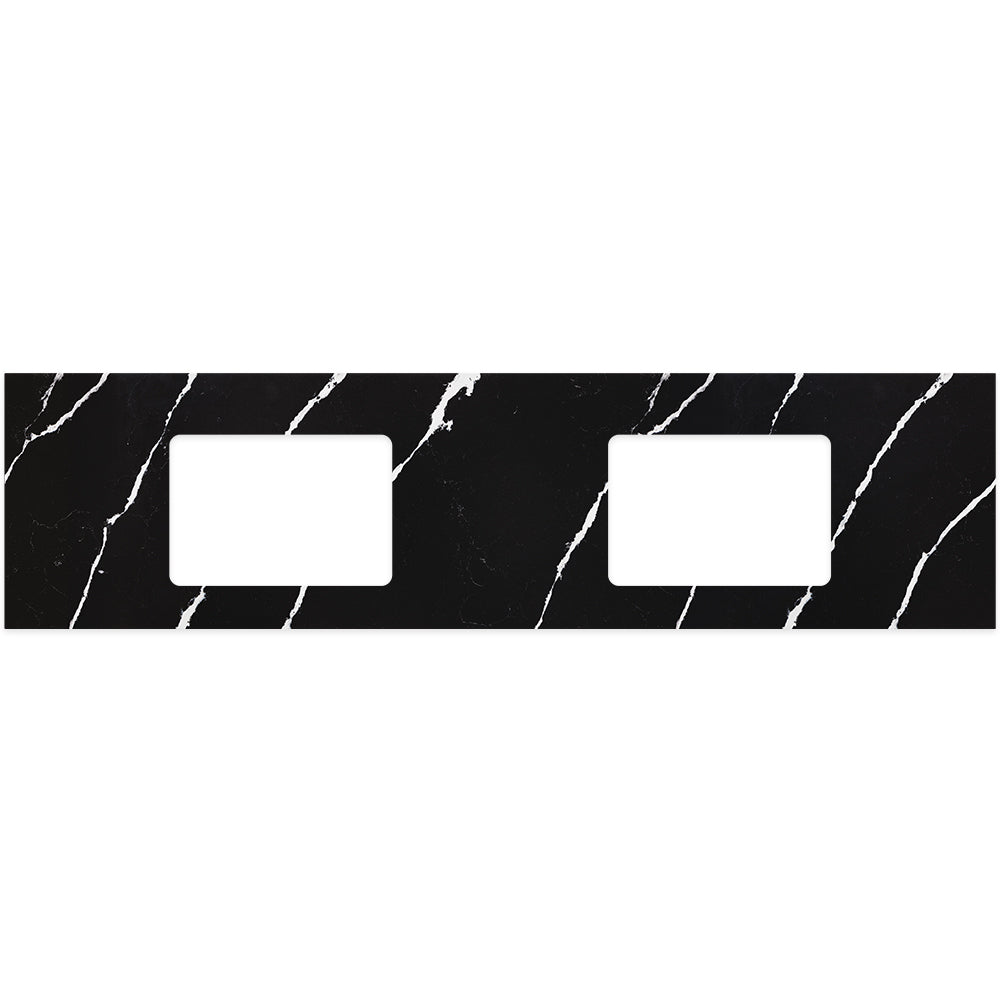 FIENZA NERO VENA SILICA FREE RECTANGULAR STONE BENCHTOP WITH DOUBLE UNDERMOUNT BASIN HOLES (AVAILABLE IN 1500MM AND 1800MM)