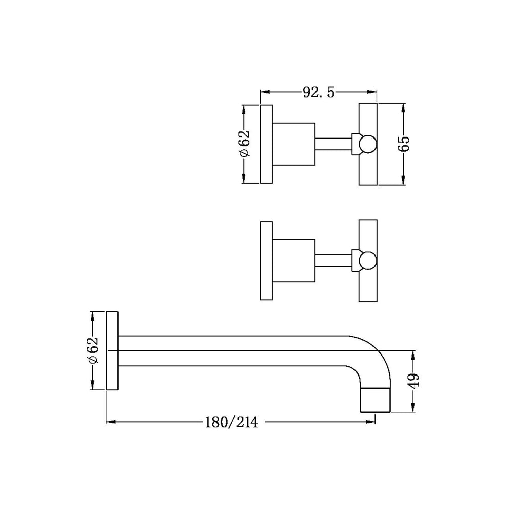 NERO X PLUS WALL BASIN SET BRUSHED GOLD (AVAILABLE IN 180MM AND 215MM)