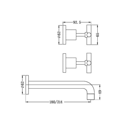 NERO X PLUS WALL BASIN SET MATTE BLACK (AVAILABLE IN 180MM AND 215MM)
