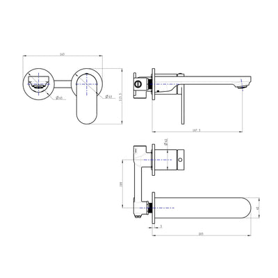 LINSOL CAPO 2-PLATE WALL BASIN / BATH MIXER 188MM BRUSHED NICKEL