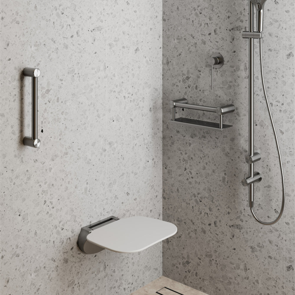 NERO MECCA CARE GRAB RAIL WITH SHELF CHROME (AVAILABLE IN 300MM AND 450MM)