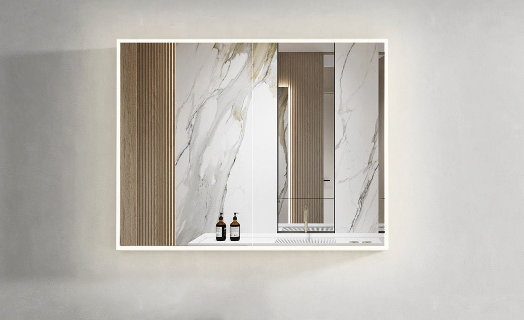 OTTI MOONLIGHT LED MATTE WHITE WALL HUNG SHAVING CABINET 900X650MM