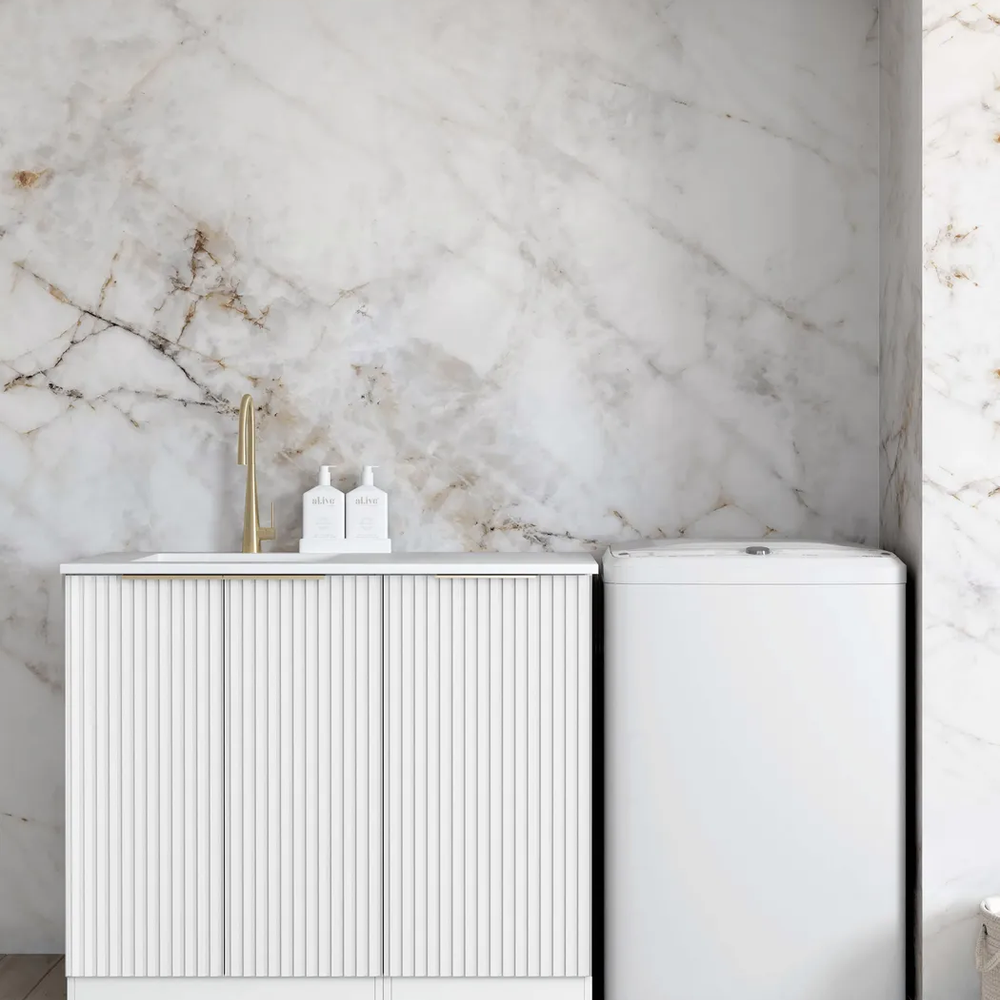 OTTI NOOSA MATTE WHITE 1060MM BASE LAUNDRY CABINET WITH STONE TOP & SINK
