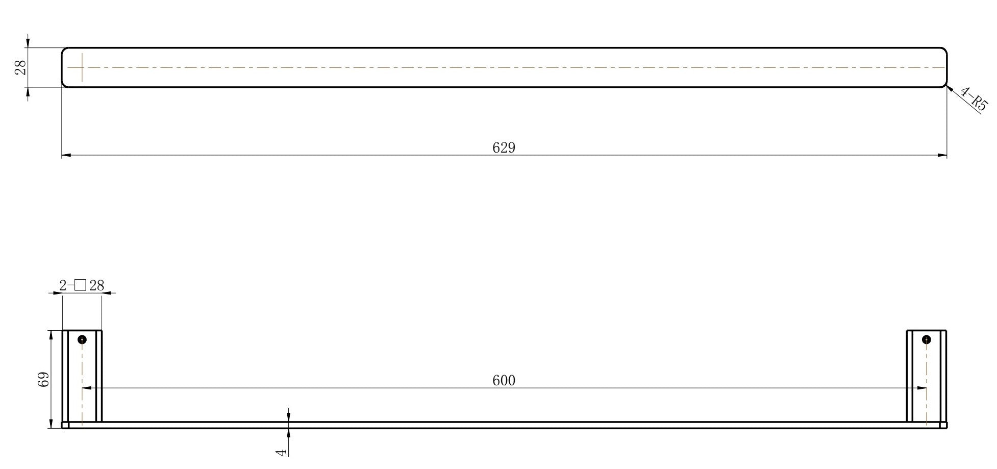 MODERN NATIONAL NOVA SINGLE TOWEL RAIL BRUSHED NICKEL (AVAILABLE IN 600MM AND 750MM)