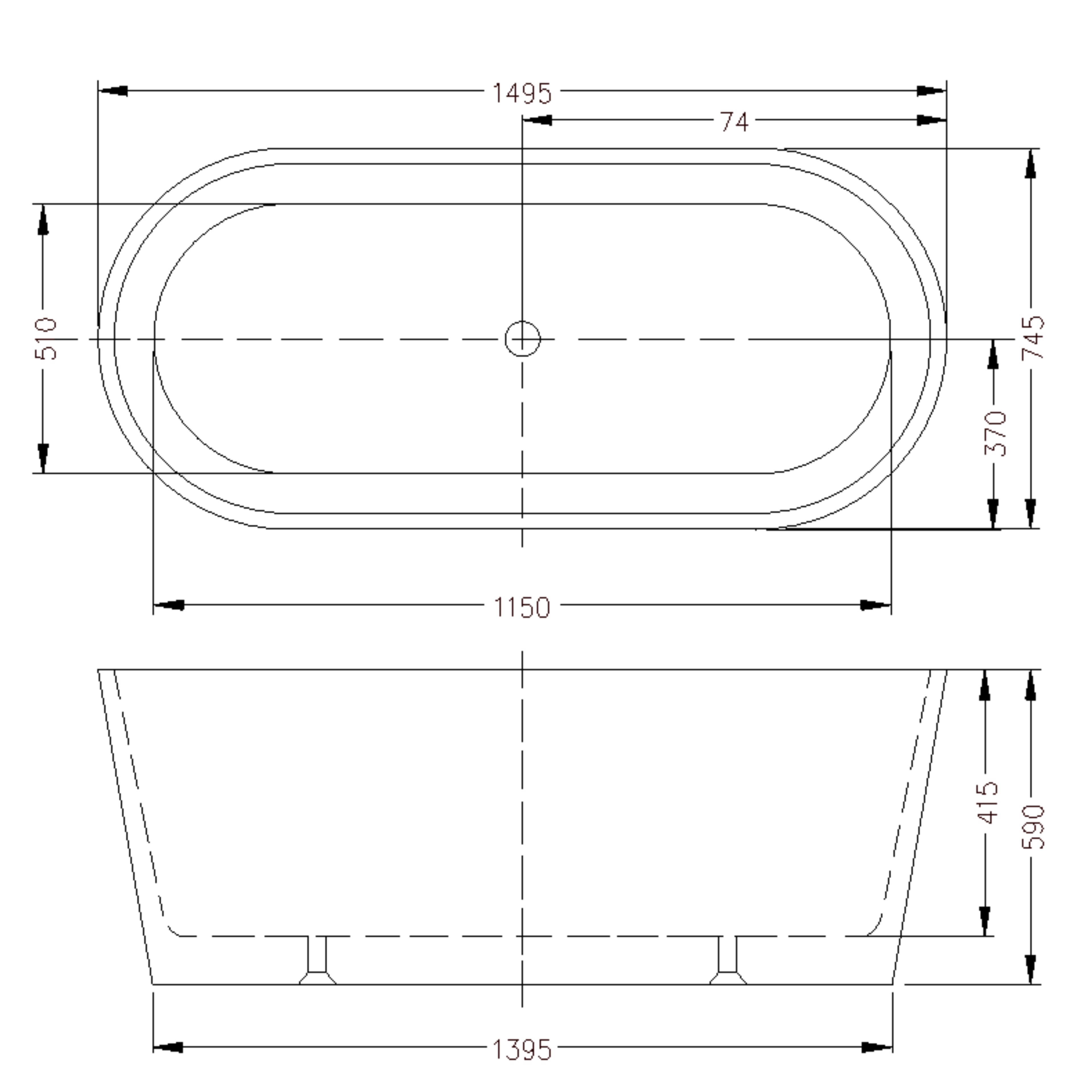 INFINITY ORIAN FREESTANDING BATHTUB GLOSS WHITE (AVAILABLE IN 1200MM, 1500MM AND 1700MM)