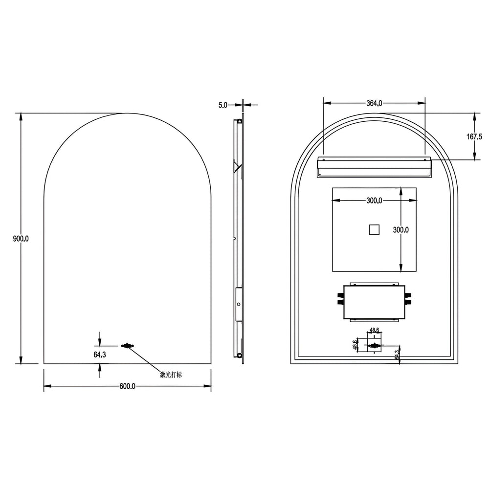 POSEIDON AURA ARCH BACKLIT LED MIRROR 3 COLOUR LIGHTS 600X900MM
