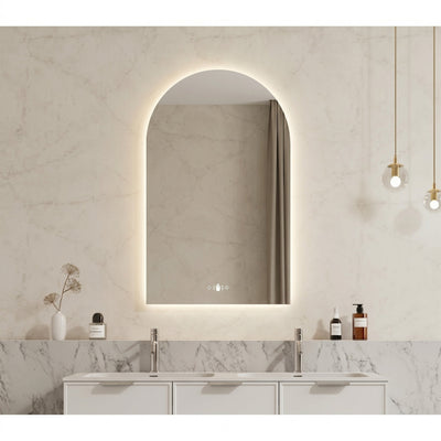 VITO OVIAN ARCHED FRAMELESS BACKLIT LED MIRROR 3 COLOUR LIGHTS 600X900MM