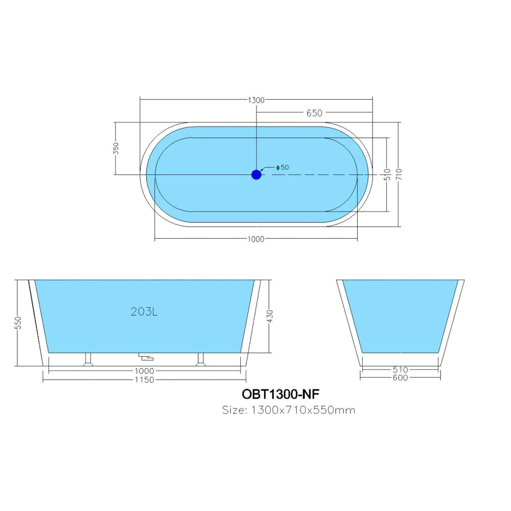 POSEIDON OVIA FREE STANDING BATH GLOSS WHITE (AVAILABLE IN 1200MM, 1300MM, 1400MM, 1500MM AND 1700MM)