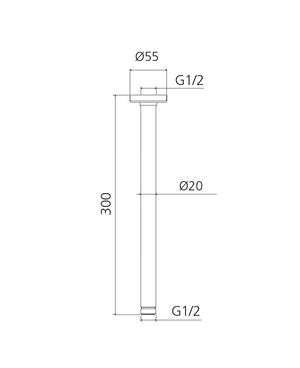 OLIVERI ROME CEILING MOUNTED SHOWER ARM 300MM BRUSHED NICKEL