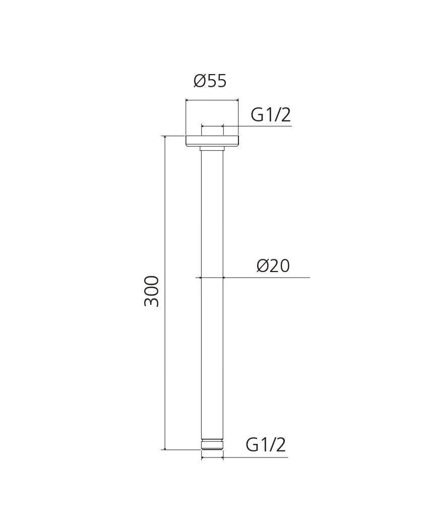 OLIVERI ROME CEILING MOUNTED SHOWER ARM BRUSHED NICKEL 300MM