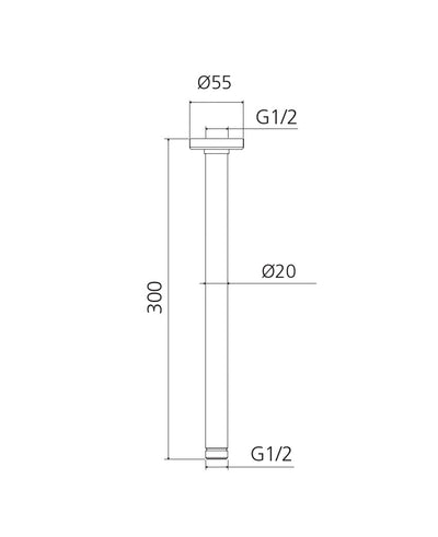 OLIVERI ROME CEILING MOUNTED SHOWER ARM 300MM GUN METAL