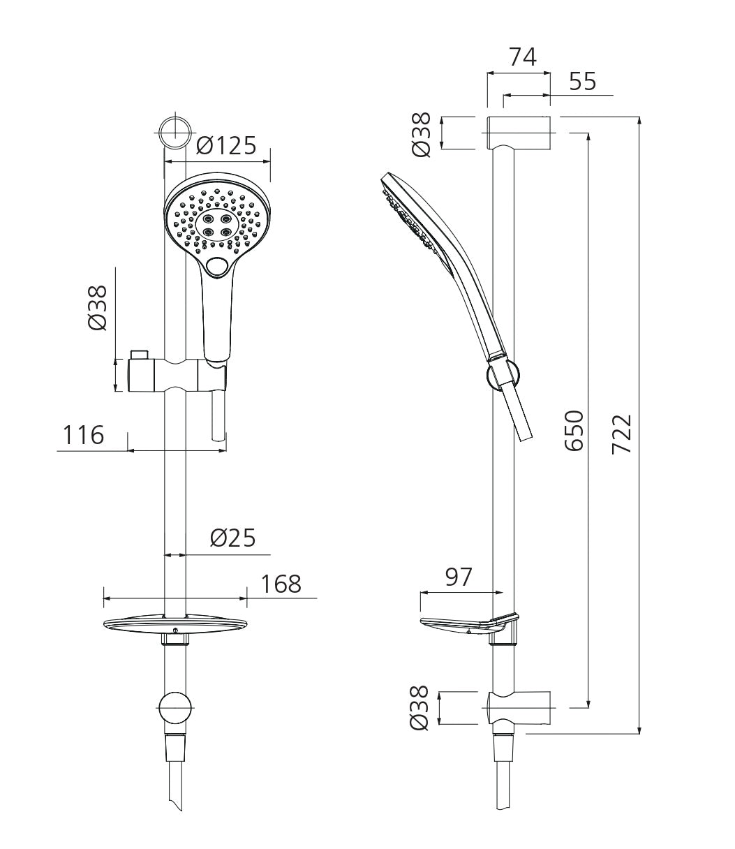 OLIVERI ROME HAND SHOWER WITH RAIL GUN METAL