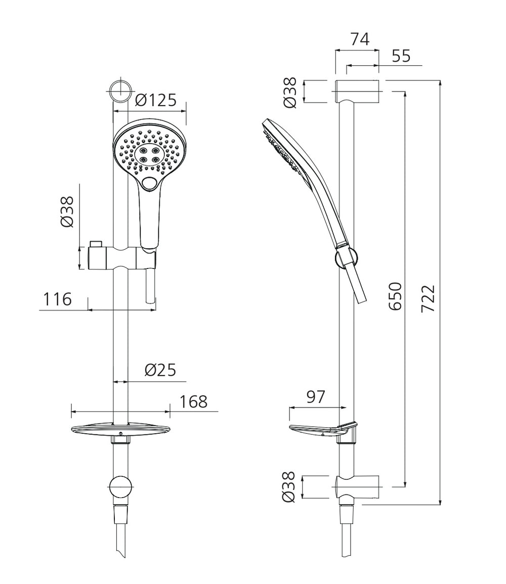OLIVERI ROME HAND SHOWER WITH RAIL CHROME