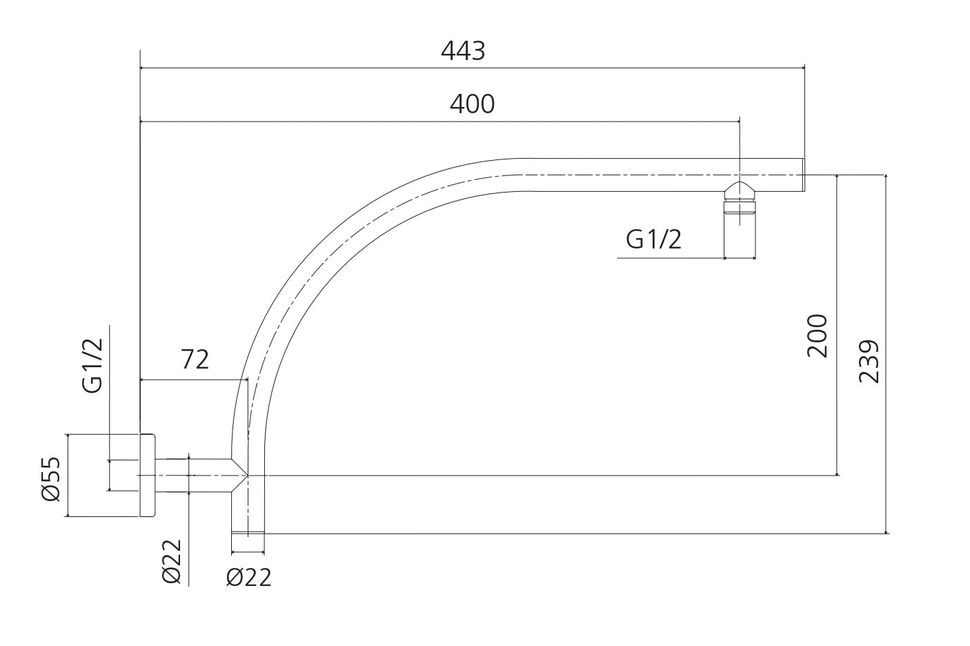 OLIVERI ROME RAISED WALL MOUNTED SHOWER ARM BRUSHED NICKEL 400MM