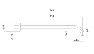 OLIVERI ROME WALL MOUNTED SHOWER ARM 400MM GUN METAL