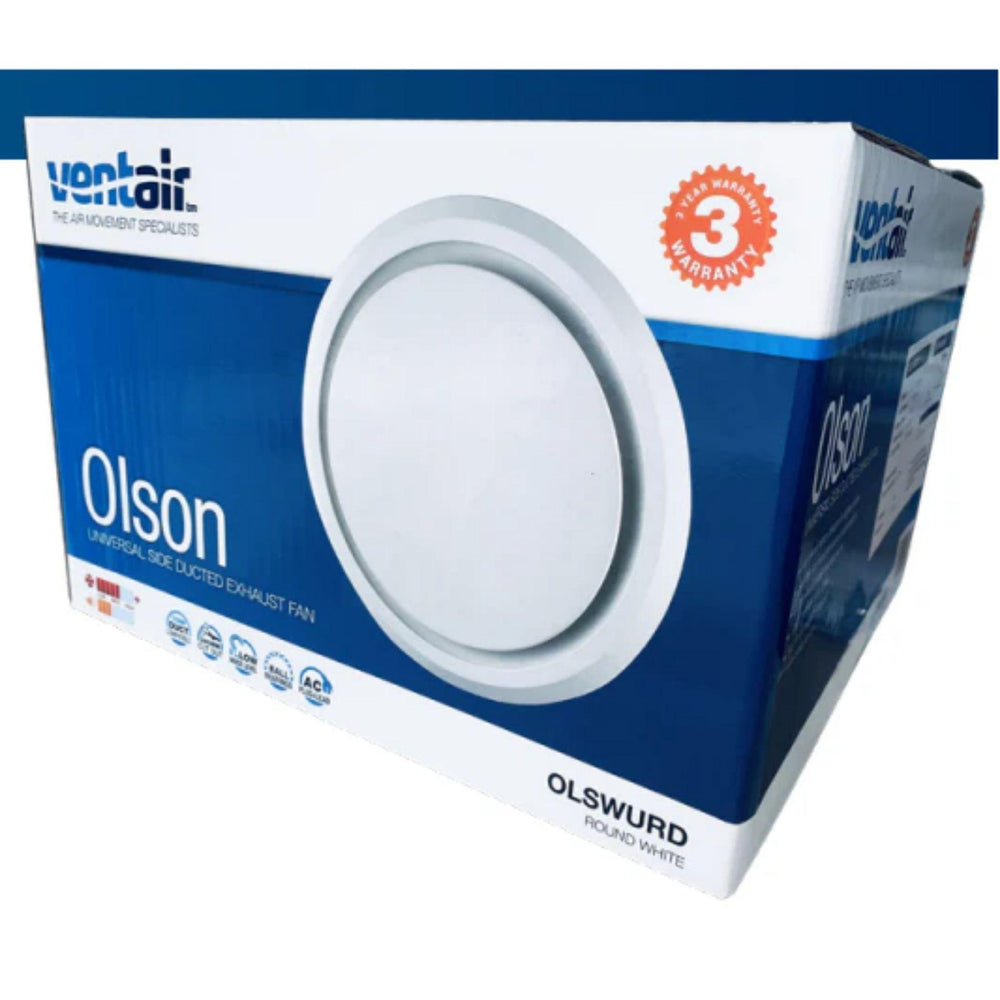 VENTAIR OLSON UNIVERSAL SIDE DUCTED EXHAUST FAN WHITE (AVAILABLE IN 200MM AND 250MM)