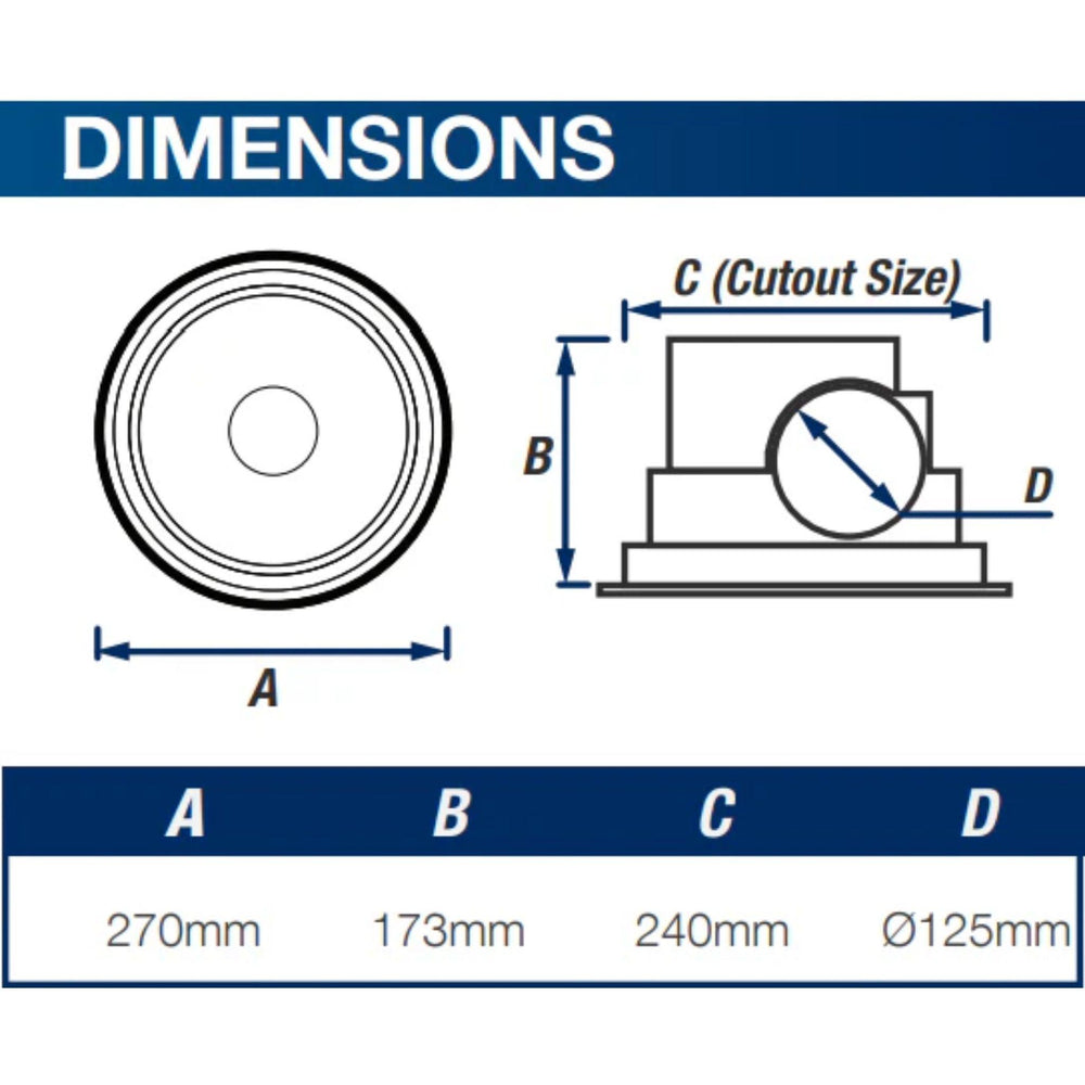 VENTAIR OLSON 200 LED UNIVERSAL SIDE DUCTED EXHAUST WITH 10 WATT LED CENTRE LIGHT FAN WHITE