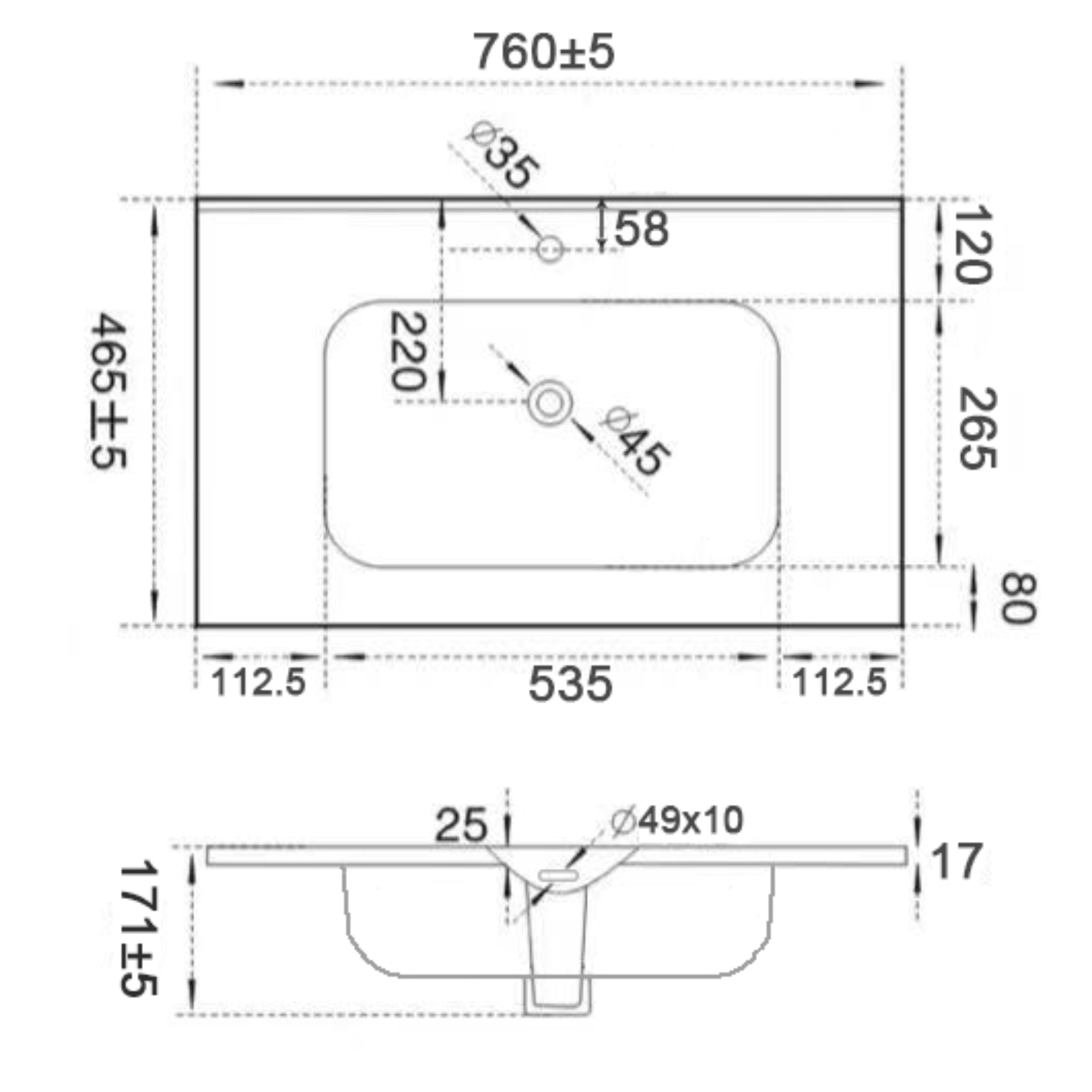 POSEDION OLIVIA MATTE BLACK SINGLE BOWL CERAMIC VANITY TOP (AVAILABLE IN 613MM, 760MM, 913MM AND 1213MM)