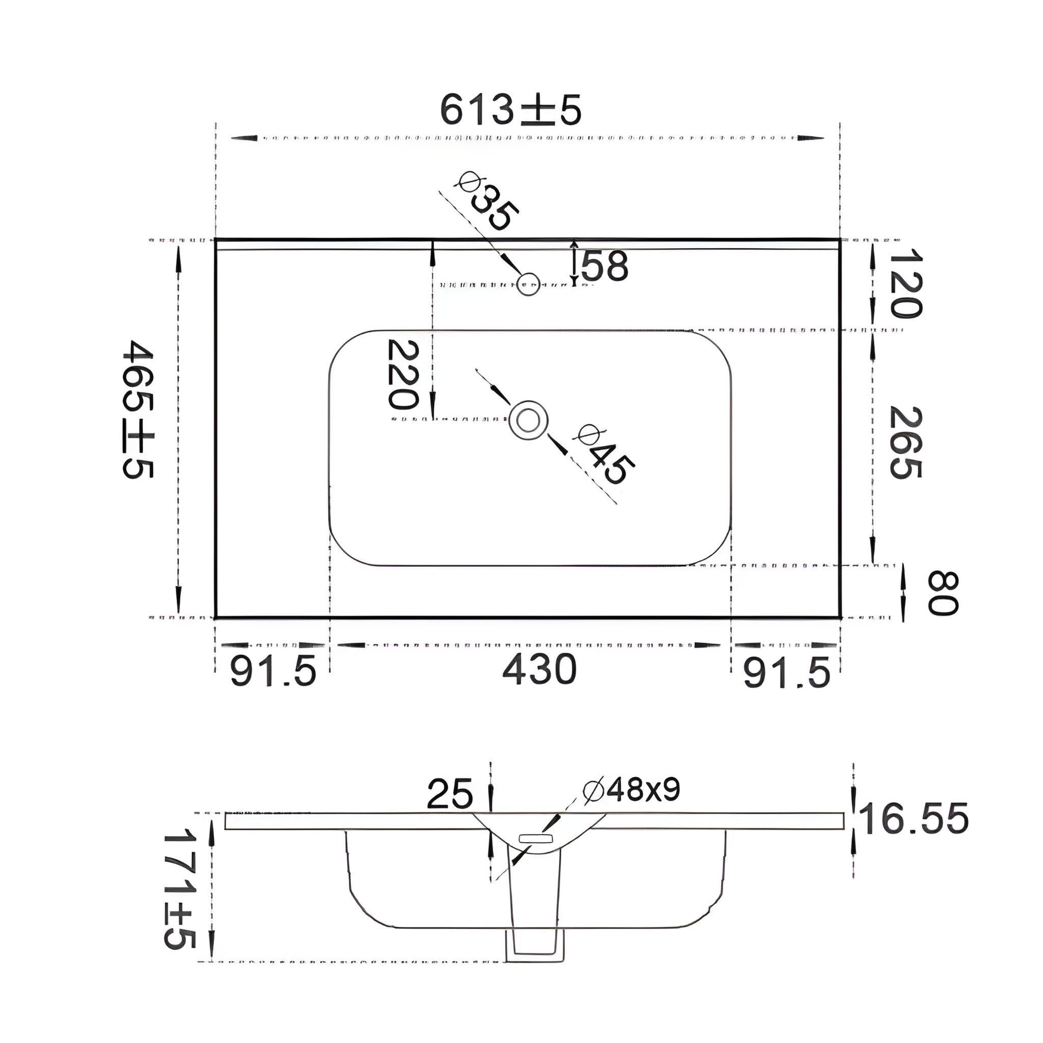 POSEDION OLIVIA MATTE WHITE SINGLE BOWL CERAMIC VANITY TOP (AVAILABLE IN 613MM, 760MM, 913MM AND 1213MM)