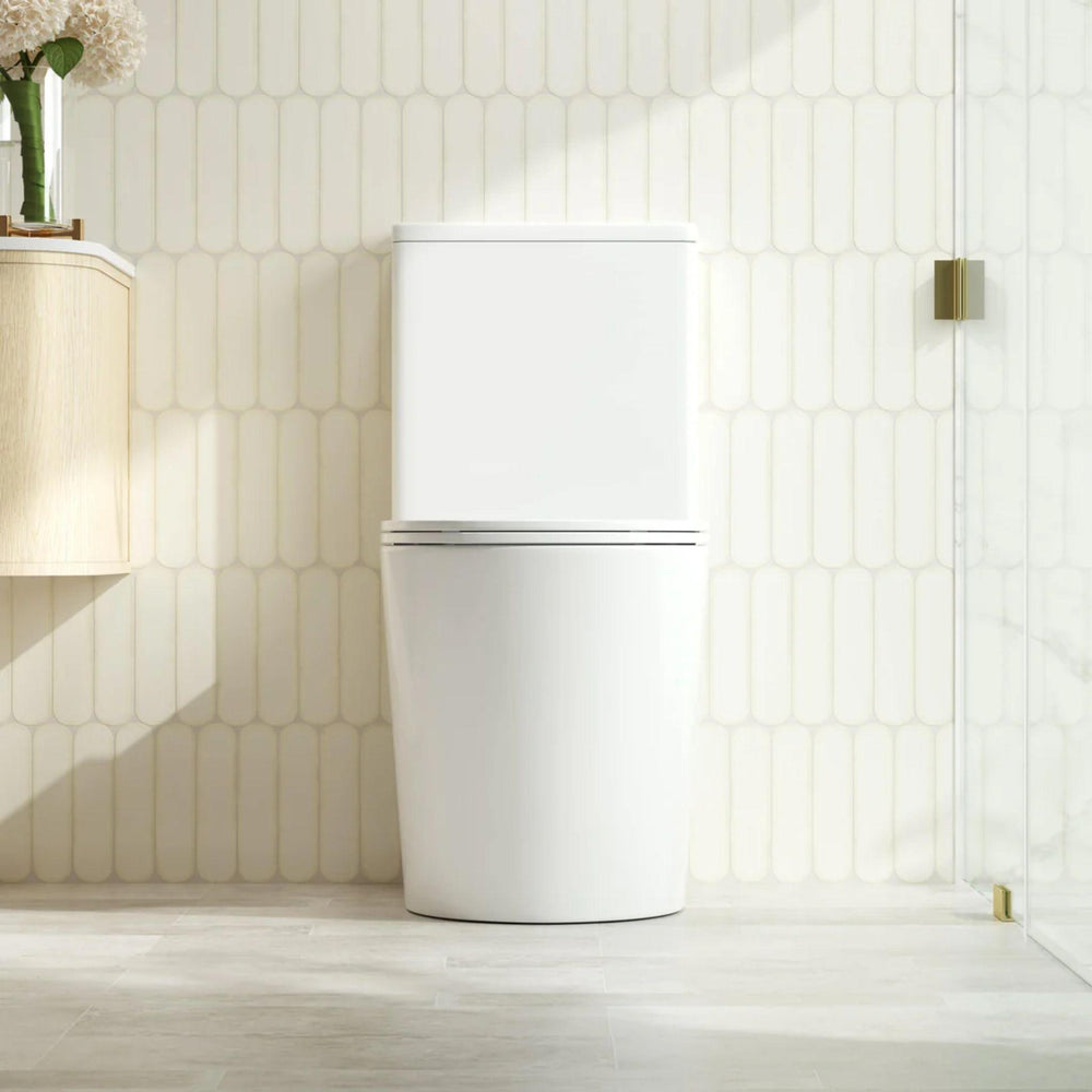 MERCIO OXFORD QUIET RIMLESS AND TORNADO FLUSH BACK TO WALL TOILET SUITE GLOSS WHITE