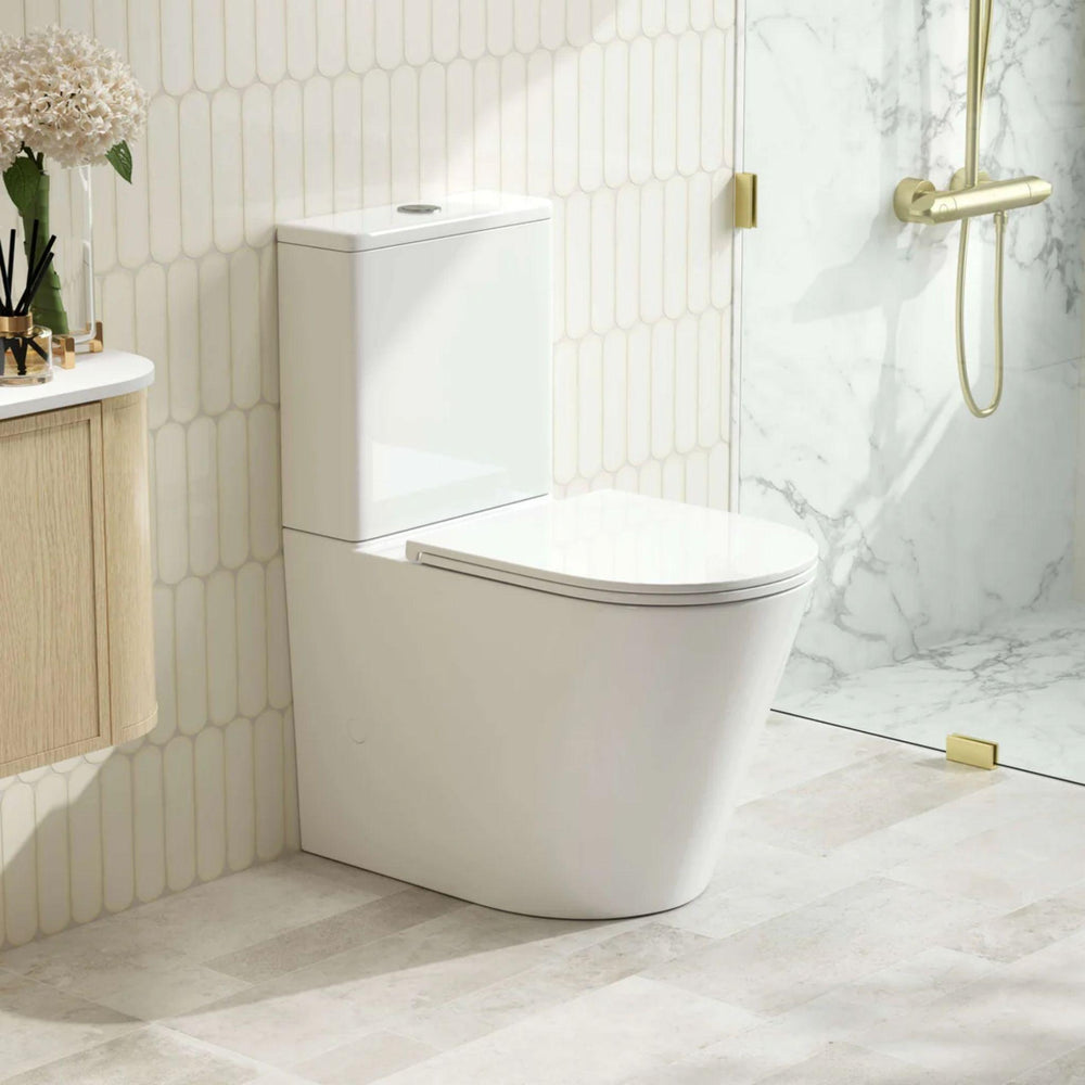 MERCIO OXFORD QUIET RIMLESS AND TORNADO FLUSH BACK TO WALL TOILET SUITE GLOSS WHITE