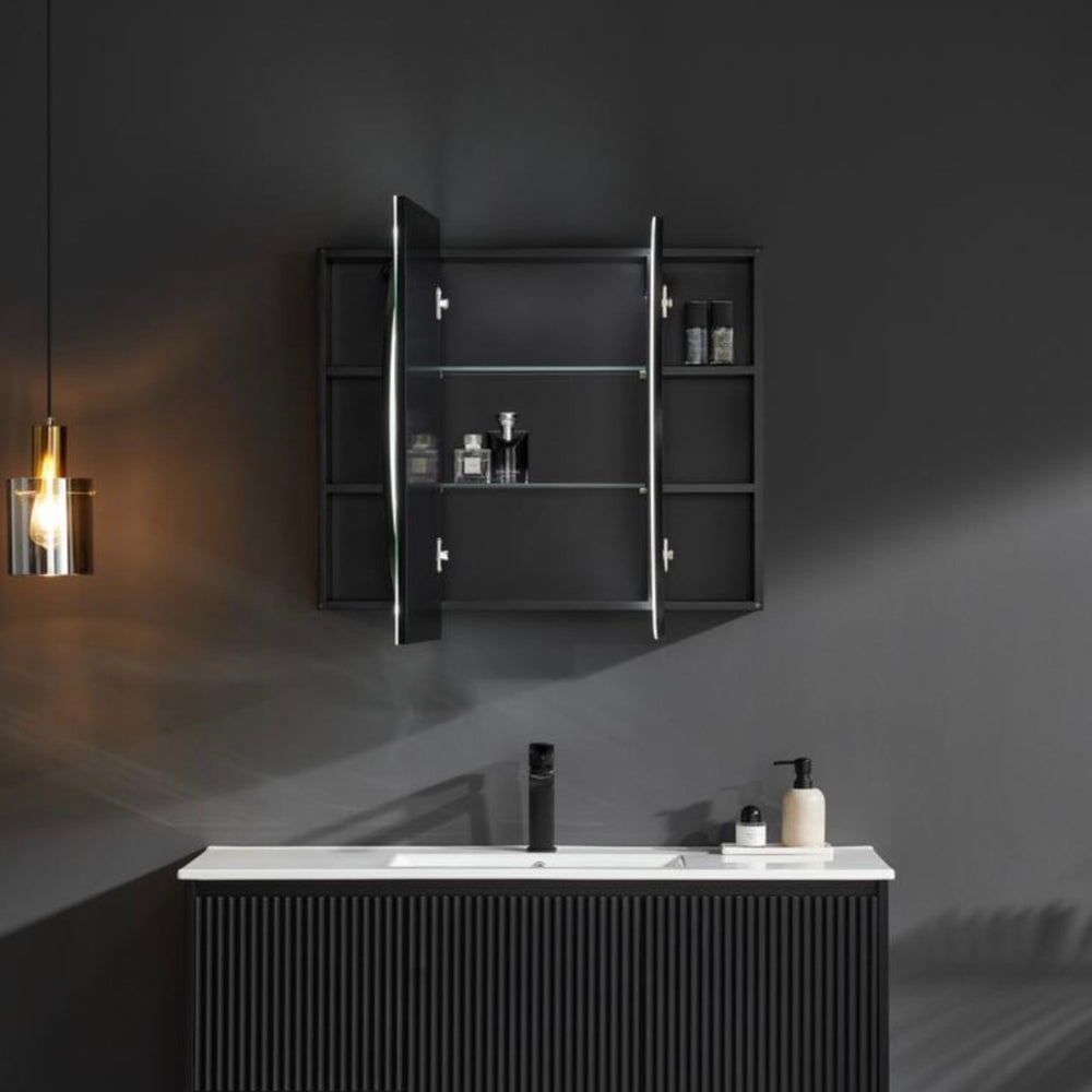 CETO OLIVIA MATTE BLACK MIRROR SHAVING CABINET 1200X750MM