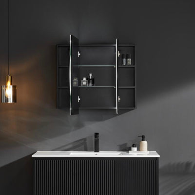CETO OLIVIA MATTE BLACK MIRROR SHAVING CABINET 1200X750MM