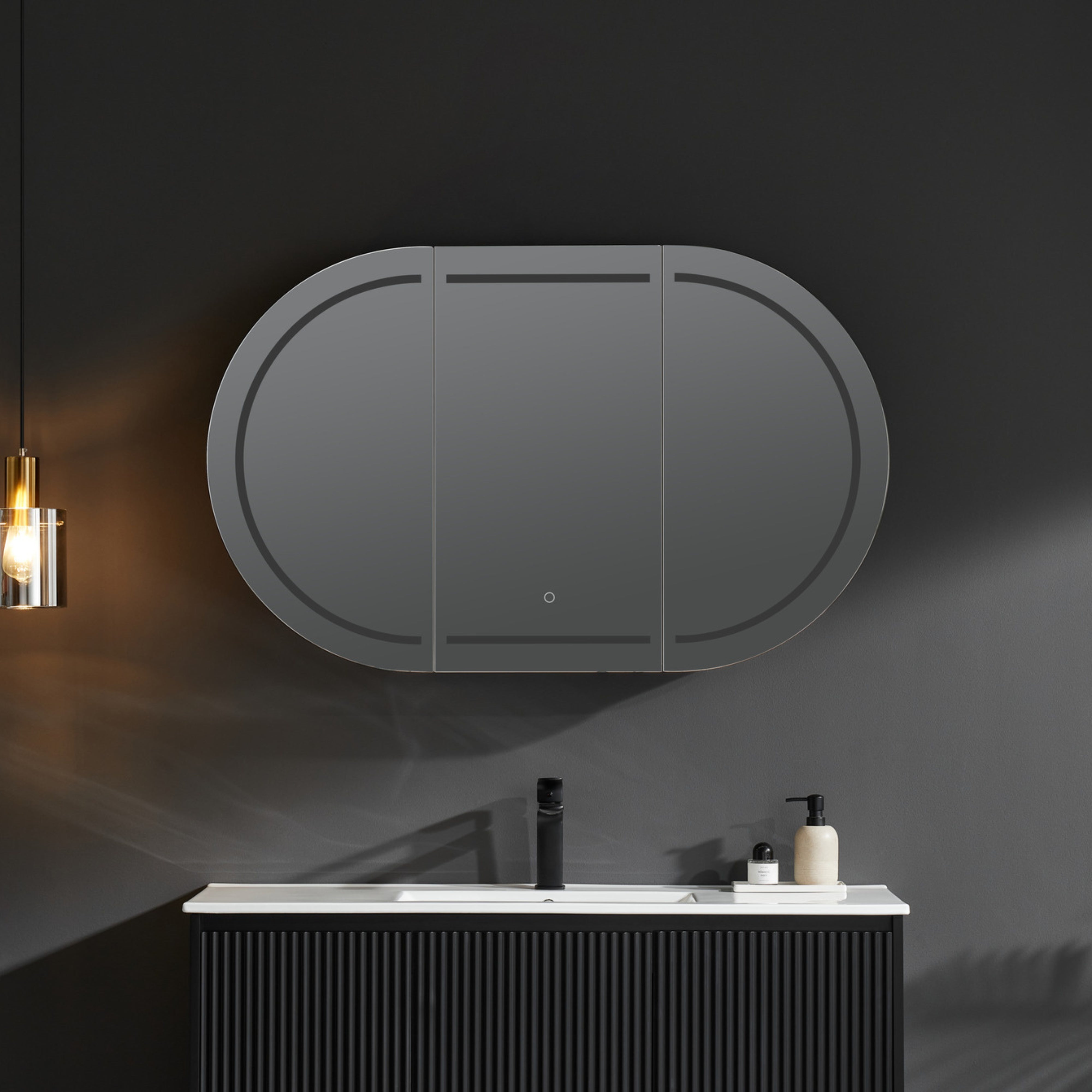 CETO OLIVIA MATTE BLACK LED MIRROR SHAVING CABINET 1200X750MM