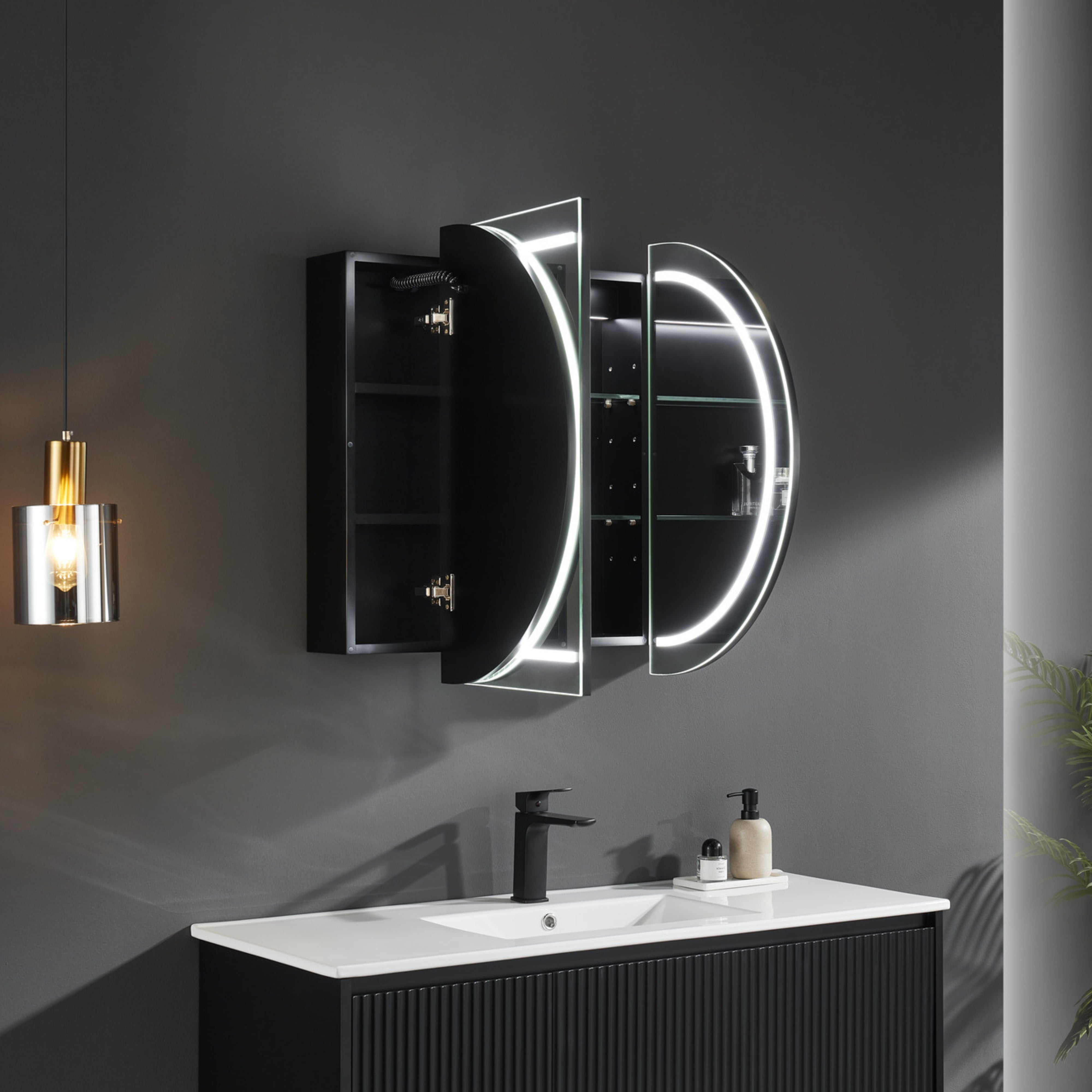 CETO OLIVIA MATTE BLACK LED MIRROR SHAVING CABINET 1200X750MM