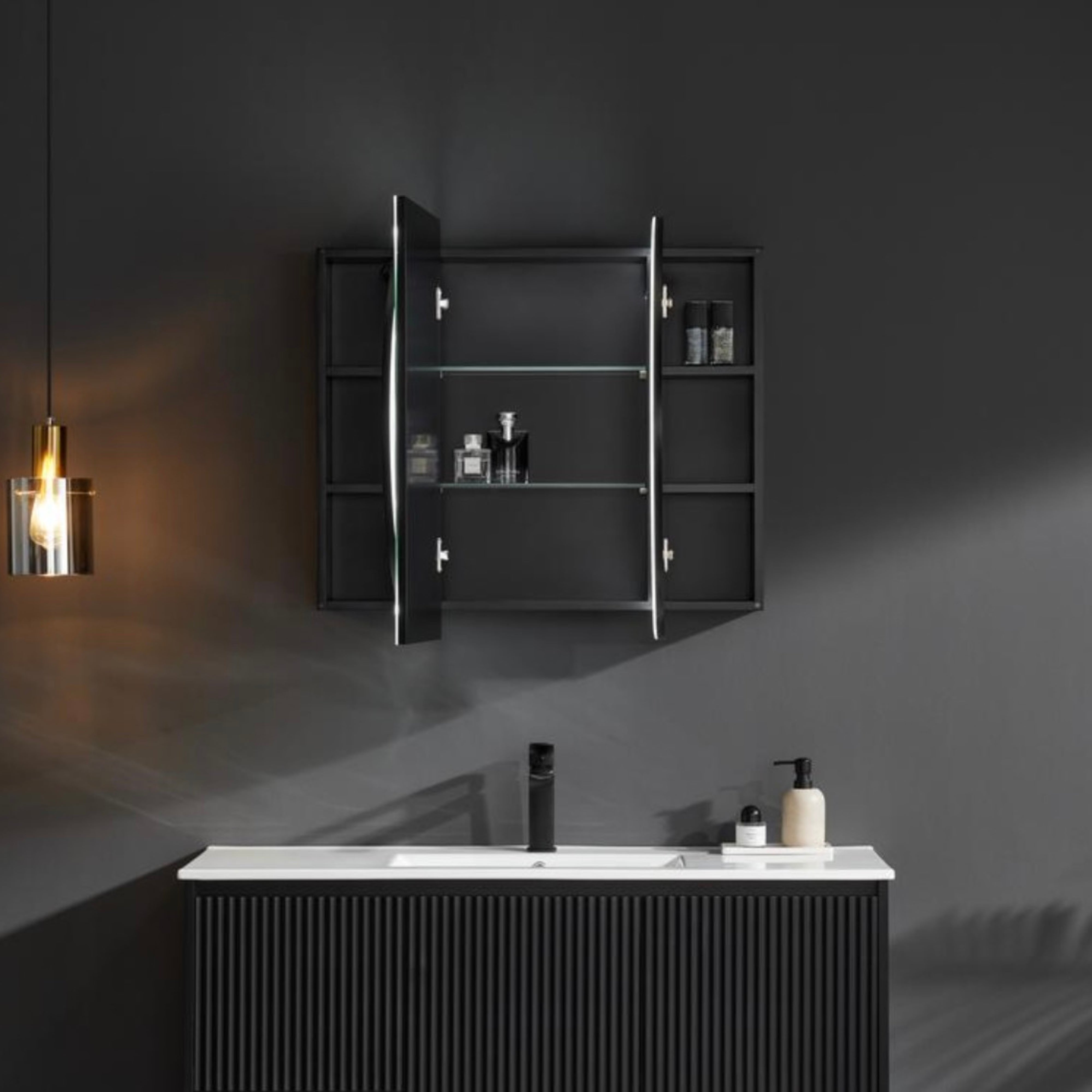 CETO OLIVIA MATTE BLACK MIRROR SHAVING CABINET 1200X750MM
