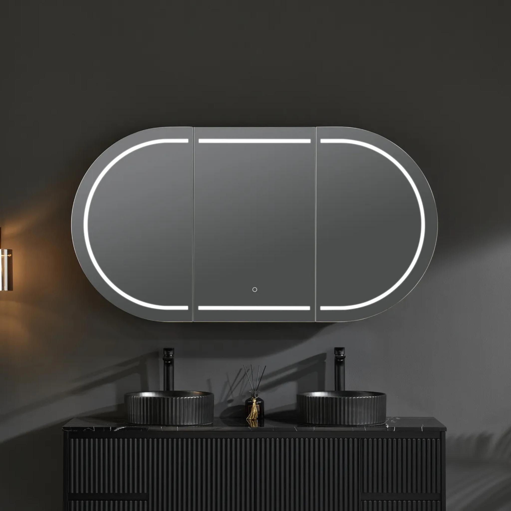 POSEIDON OLIVIA MATTE BLACK LED MIRROR SHAVING CABINET 1500X800MM