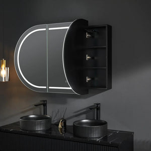 POSEIDON OLIVIA MATTE BLACK LED MIRROR SHAVING CABINET 1500X800MM