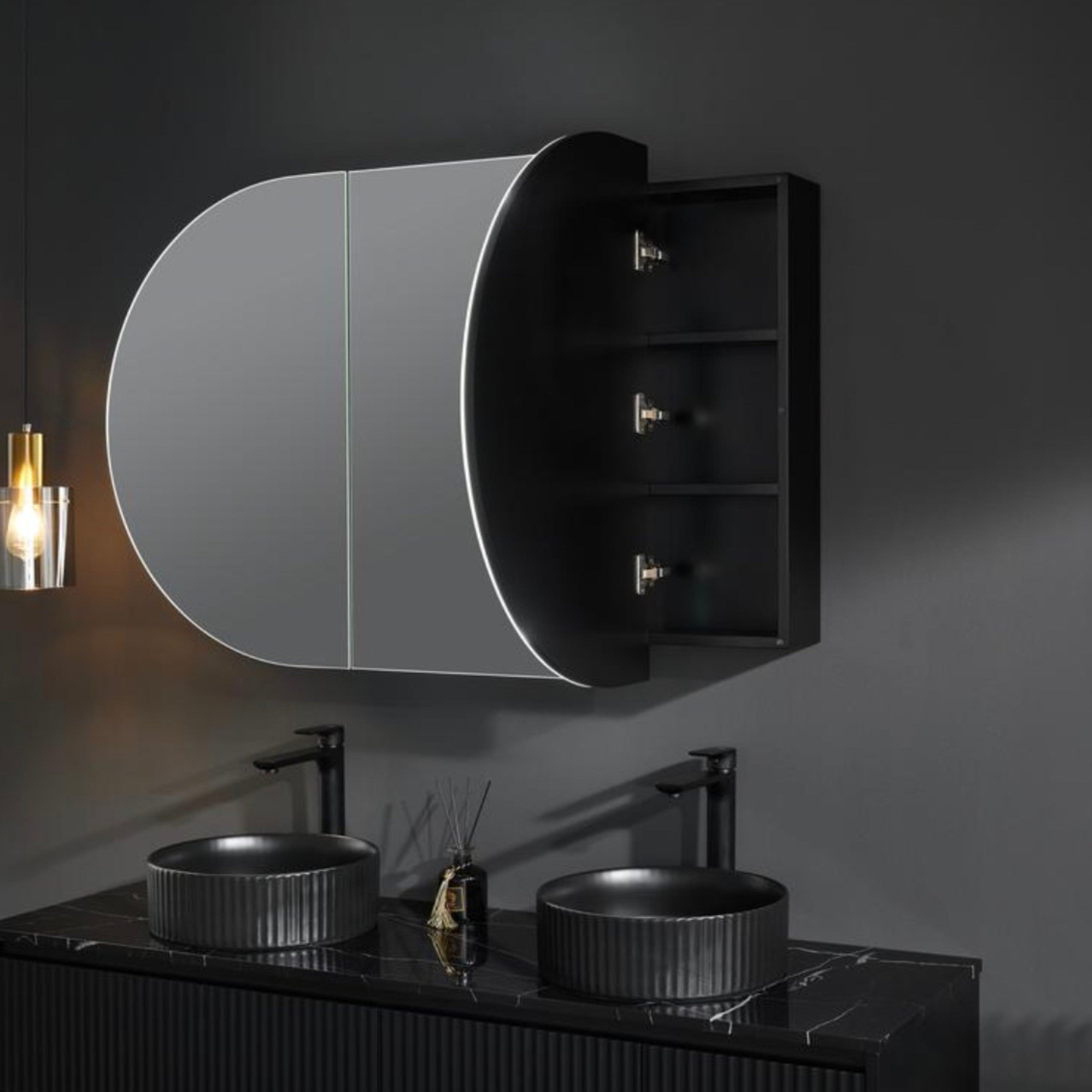 CETO OLIVIA MATTE BLACK MIRROR SHAVING CABINET 1500X800MM