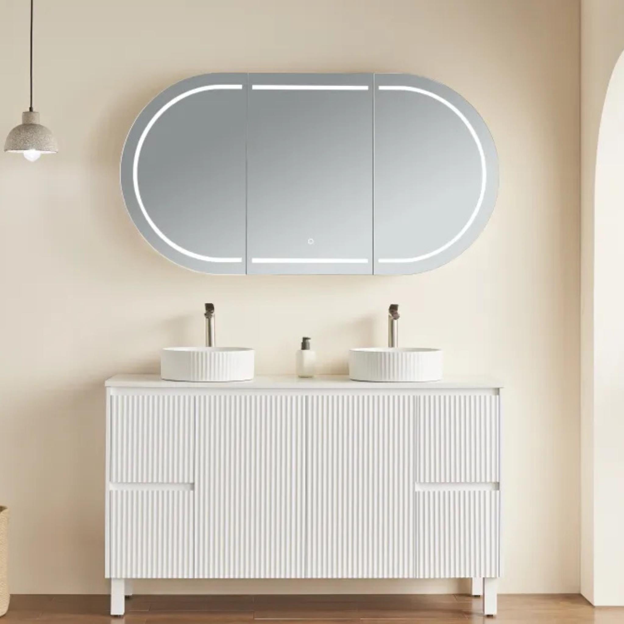 POSEIDON OLIVIA MATTE WHITE LED MIRROR SHAVING CABINET 1500X800MM