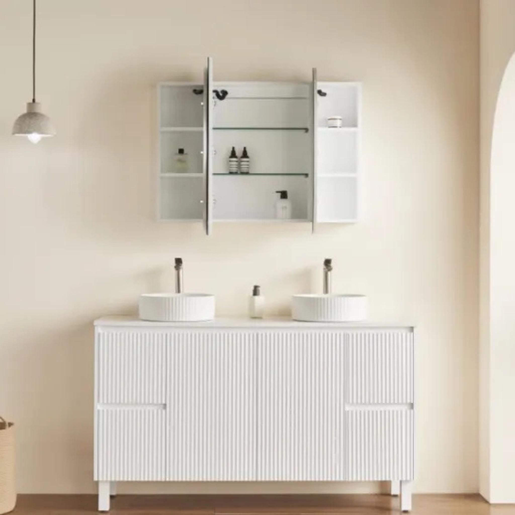 POSEIDON OLIVIA MATTE WHITE LED MIRROR SHAVING CABINET 1500X800MM