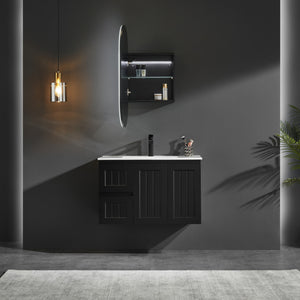 CETO OLIVIA MATTE BLACK LED MIRROR SHAVING CABINET 450X900MM